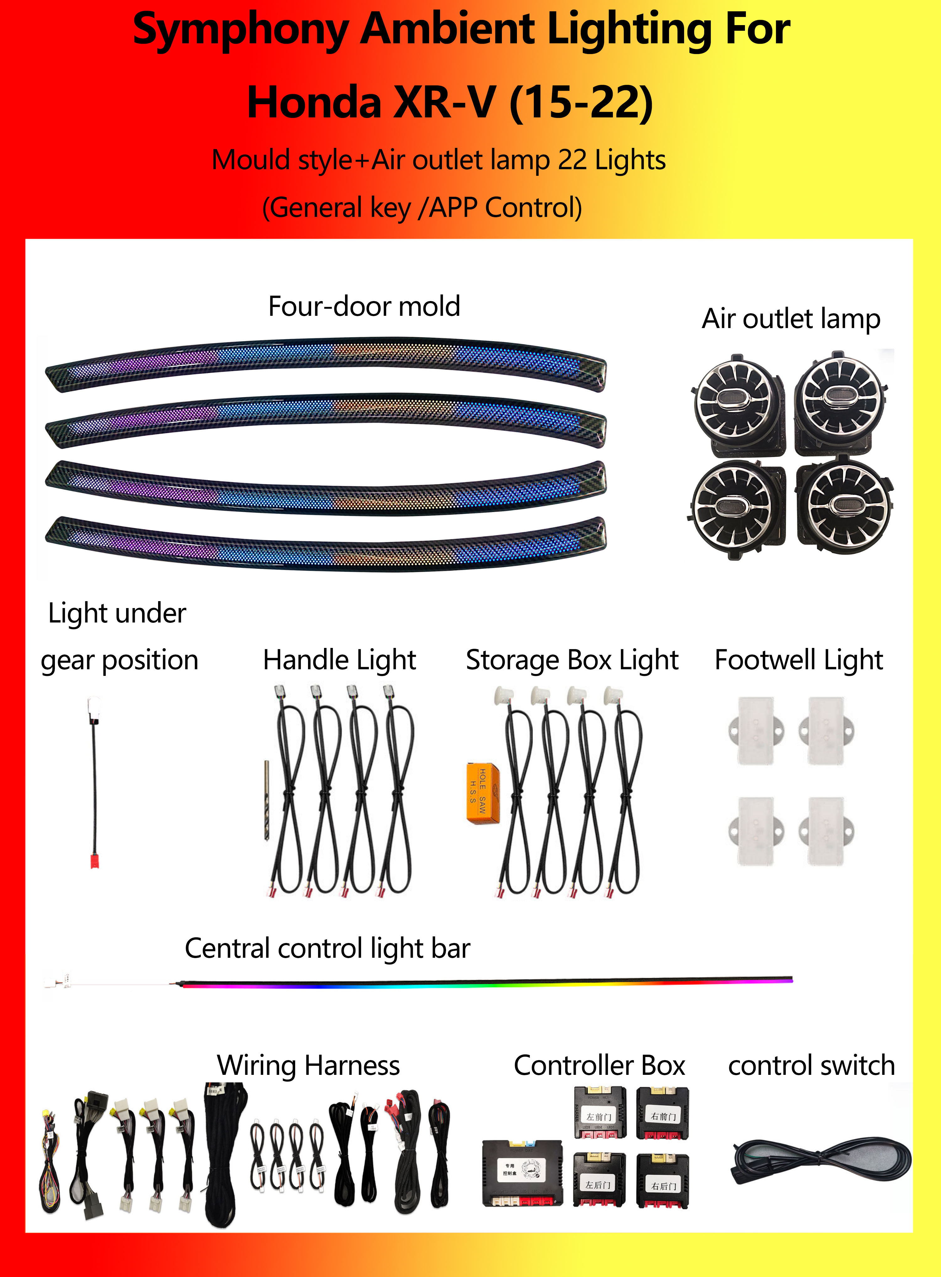 ฮอนด้า XR-V แม่พิมพ์สไตล์+โคมไฟช่องระบายอากาศ Symphony 22 ไฟ