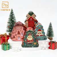 Boîte en métal vide en forme d'arbre de Noël imprimée, pour bonbons, biscuits, cadeaux de fêtes et décoration