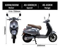 CKD SKD 10/12 pouces Scooter électrique 2 roues 600/800W 48/60V 50 km/h vitesse 65km autonomie moto électrique sans permis