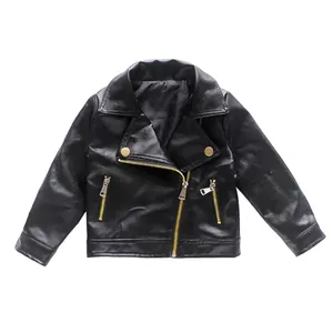 OEM Custom Fashion Fax Leather Jacket Children Winter Jacket Thickened Winter Coat For Kids With Hoodie