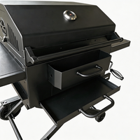 Panggangan BBQ Arang Portabel Lipat Model X-Frame dengan Rak Samping Ganda dan Roda untuk Piknik dan Berkemah di Luar Ruangan