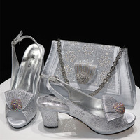 Chaussures à Talons Hauts Pêche pour Femme Fabriquées en Chine avec Sacs Assortis, Strass Brillants et Ensembles de Sacs et Chaussures en Cuir PU