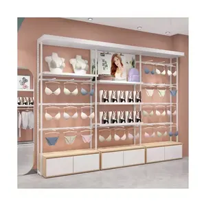 Lingerie Shop Fittings Wall Mounted Underwear Display Shelf With Bra And Panty Hanger Rack