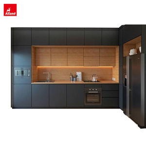 Alland Contreplaqué en forme de L Laque noire <span class=keywords><strong>Verre</strong></span> moderne Armoires de cuisine modulaires personnalisées - Product Image 1