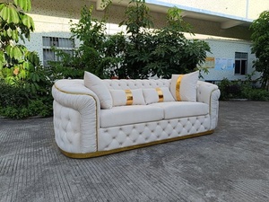 PZ HOME Luxury White Velvet love Seat Three Seat Tufted Living Room <b>Sofas</b> <b>Sofa</b> with Golden Stainless Steel Decoration - Product Image 4