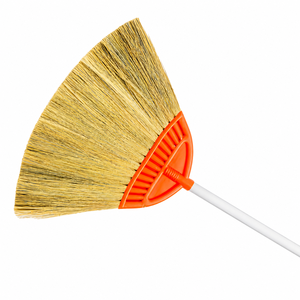 Balai en herbe naturelle durable avec manche en plastique pour le nettoyage des sols intérieurs, poils moyens, design sans drapeau, style basique - Product Image 1