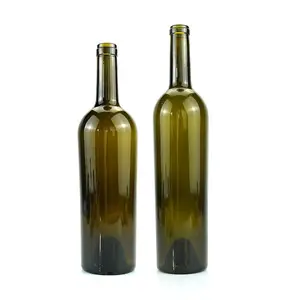 สีเขียวมะกอก 750ml 760ml ขวดไวน์แก้วกลมเปล่าขวดสุราคุณภาพสูงพร้อมจุกไม้