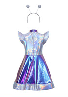 Costume de cosplay d'alien pour enfants, tenue de robot AI métallique brillante pour filles, costume d'astronaute, combinaison spatiale, robe de fête sur le thème de l'alien, déguisement de danse