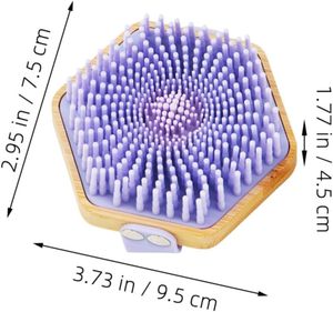 Brosse de douche exfoliante en silicone avec logo personnalisé et dos en bambou, brosse à cuir chevelu en silicone, vente en gros d'usine - Product Image 2