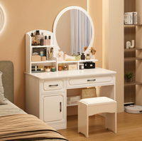 Coiffeuse de chambre compacte avec miroir LED, meuble de maquillage et tiroirs à fermeture douce, mobilier sur mesure