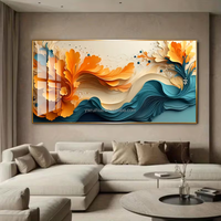 Peinture d'art abstrait moderne 27/5000 - Décoration murale en porcelaine cristalline à motif dégradé orange et bleu pour chambre à coucher