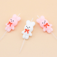 Bougies d'anniversaire en cire de paraffine non parfumée en gros, motif lapin mignon avec nœud, décoration de gâteau de dessin animé pour fêtes d'enfants, vacances, Noël