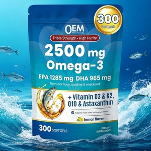 Gélules d'huile de poisson Oméga 3 2500mg, 1285mg EPA DHA, Vitamine D3 K2 <span class=keywords><strong>Q10</strong></span>, Astaxanthine – Soutien Naturel pour la Santé Cardiaque, Cérébrale et Immunitaire des Adultes - Product Image 1