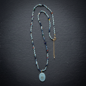 Collier en cordon torsadé bleu marine fait main Sstringz avec pierre vert menthe et accents de perles multicolores, bijoux de mode bohème - Product Image 5