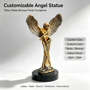 Statua di <span class=keywords><strong>Angelo</strong></span> in Resina con Ali, Finitura Bronzo, Colore Personalizzabile, Dimensioni Personalizzabili, Scultura Artistica per Interni/Esterni, Design Personalizzabile per Tavolo - Product Image 3
