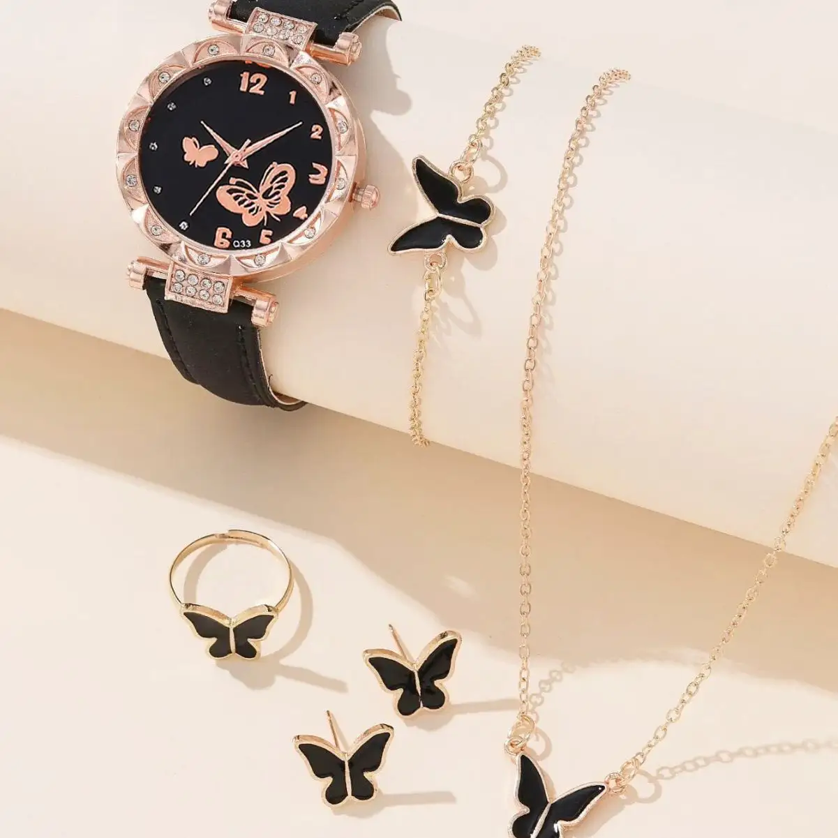 Popular 4691 Ladies Watch with 5 pcs Bracelet Necklace Earring Ring Set Women Wristwatch Personalized Simple Watches