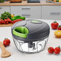 Hachoir Manuel à Tirer Chaudement Vendu, Mini Cutter avec 3 Lames en Acier Inoxydable, Hache-Fruits, Viandes, Légumes et Ail