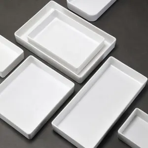Оптовая продажа, в наличии, обеденные тарелки для ресторана, небьющаяся прямоугольная коробка, изготовленные на заказ тарелки из меламина