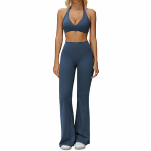 Set celana pendek <span class=keywords><strong>Bra</strong></span> kerah V, Set Legging pengangkat pantat cepat kering, celana panjang mengembang - Product Image 2