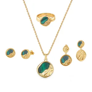 Gemnel luxury mother of pearl pendant set 925 sterling silver malachite set twists rope necklace