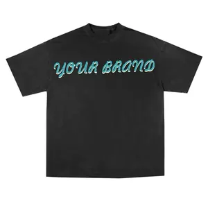 Hl fabricante pesado personalizado impressão curta algodão orgânico preto camiseta masculina atacado gráfico gráfico camiseta