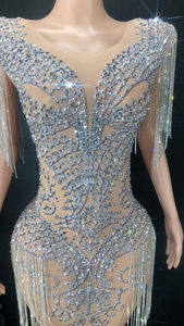 Robe de soirée sexy en maille couleur nude à franges et cristaux brillants NOVANCE pour femmes, idéale pour les soirées <span class=keywords><strong>disco</strong></span>, les danses et les banquets - Product Image 2