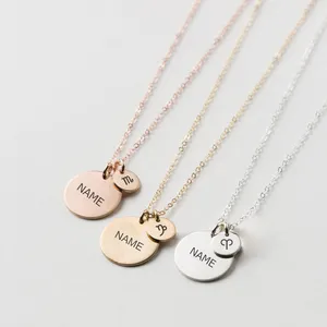 316L Stainless Steel 14K Gold Double Discs Custom Zodiac Signs Name Pendants Necklace