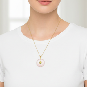 Оптовая продажа: Колье с подвеской из нержавеющей стали с позолотой, инкрустированное розовым кварцом и цирконом, 25 мм, для повседневной носки или в качестве подарка на вечеринку - Product Image 2