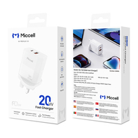 Chargeur rapide USB-C Miccell OEM 20W PD, adaptateur secteur super rapide pour iPhone, Xiaomi, prise UK
