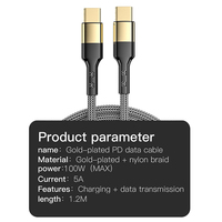 Cable USB C de Carga Rápida Dorado de 100W, 5A/3A, Cobre Puro para iPhone, Cable USB para Teléfono Móvil y Cable Cargador Tipo C