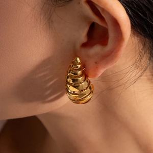 Nuevos Aretes de Acero Inoxidable con Baño de Oro de 18k, Hipoalergénicos, con Diseño de Croissant Grueso y Forma de Gota de Agua Hueca - Product Image 1