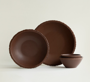 Matte Dark Brown Stoneware Bowls, Textured Rim High-Design Ceramic <b>Dinnerware</b> for Home & Restaurant - Product Image 1