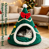 Lit pour animaux de compagnie en forme de sapin de Noël avec coussin amovible, tente semi-fermée en tissu chaud pour l'hiver, pour chiens et chats, idéal pour les fêtes en intérieur