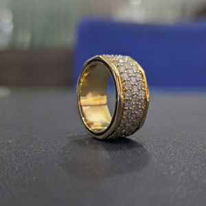 Unisex Yellow <b>Gold</b> <b>Cocktail</b> <b>Ring</b> Brilliant Cut Diamond Pave Setting Geometric Luxury Style Everyday Wear IGI Certified <b>Gold</b> - Product Image 1