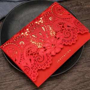 Cartes de mariage rouge/or pour les invités avec carte cadeau à impression gratuite, invitations de mariage élégantes découpées au laser, papier pour cartes - Product Image 2