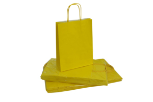 Sacs en papier de vente au détail Made in Italy, marque Carte Dozio, en kraft blanc, avec poignée torsadée jaune, pour supermarché et exposition, 18+8x24cm, paquet de 25 pièces - Product Image 3