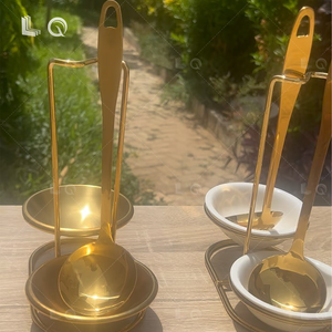 Nouveau design – Support de cuillères en acier inoxydable doré/argenté pour service de cuisine, avec repose-<span class=keywords><strong>cuillère</strong></span> en céramique – Ensemble de couverts avec support métallique - Product Image 3