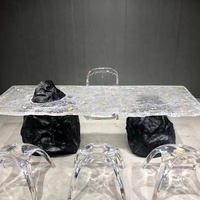 Table de luxe en résine de cristal transparente à effet vague d'eau, table haute Casa