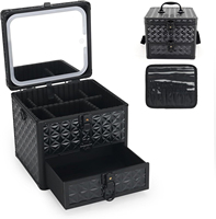 Trousse de maquillage en aluminium avec miroir LED, trousse de cosmétiques professionnelle avec séparateurs réglables et poches pour pinceaux