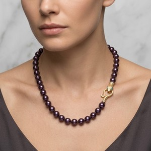 Collier de luxe gothique avec fermoir tête de <span class=keywords><strong>serpent</strong></span> en laiton, perles violet foncé et finition plaqué or mat, vente en gros - Product Image 2