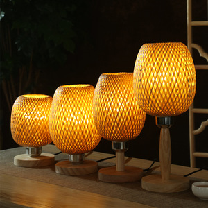 Handmade Bamboo Woven Table Lamp E27 Led Desk Light Chinese Style Zen Decor Craft For Home Office Bedroom - Product Image 1
