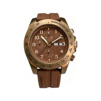 Montre chronographe automatique vintage en bronze pour homme, cadran noir, bracelet en silicone, montre-bracelet de sport