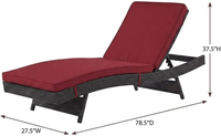 Chaise longue de jardin en rotin avec dossier réglable, coussin rouge imperméable, pour villa, patio, cour arrière