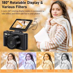 3 Polegada 180 ° Flip Screen 5K Câmera 75MP 18x Zoom Digital Autofoco Flash Suporte WIFI Controle Câmeras Digitais Compactas - Product Image 6