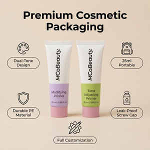 หลอดพลาสติกเคลือบเงาขนาด 25 มล. สำหรับไพรเมอร์และรองพื้น |   หลอดบีบเนื้อนิ่มขนาด 0.85 ออนซ์ พร้อมฝาเกลียวสำหรับบรรจุเบสแต่งหน้า - Product Image 2