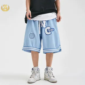 Personalizado dupla camada malha Shorts bordado palavra cordão Shorts algodão dos homens Shorts