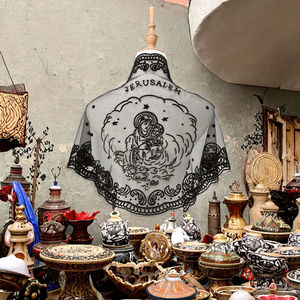 Luxe Noir Dentelle Vierge <span class=keywords><strong>Marie</strong></span> Motif Religieux Brodé Sheer Écharpe Triangle Église Châle pour Femmes - Product Image 3