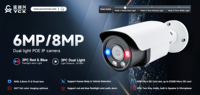 H.265 6MP YCX VCA AI Cámara DE SEGURIDAD Luz dual Alarma roja y azul Audio bidireccional POE IP Bullet Cámara Luces Sirena Altavoz SD