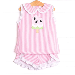 GSSO3237 Ensemble de yoga pour enfants, vêtements pour filles actives, imprimé léopard, manches courtes, nœuds roses, vente en gros pour enfants - Product Image 4