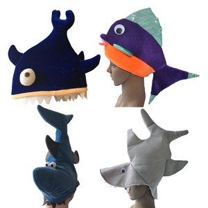 Su misura Per Adulti Velluto Festa di Carnevale Divertente Grigio Blu Forma di Pesce Schiuma Shark Hat Goldfish Cappello